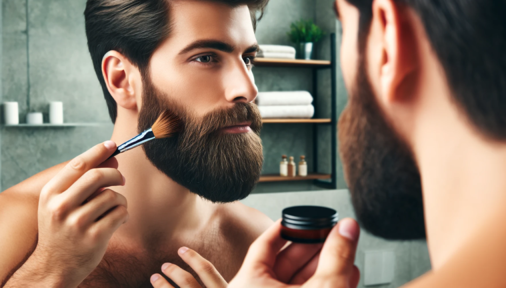 homem passando produto para barba