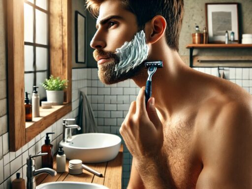 Homem fazendo a barba em casa