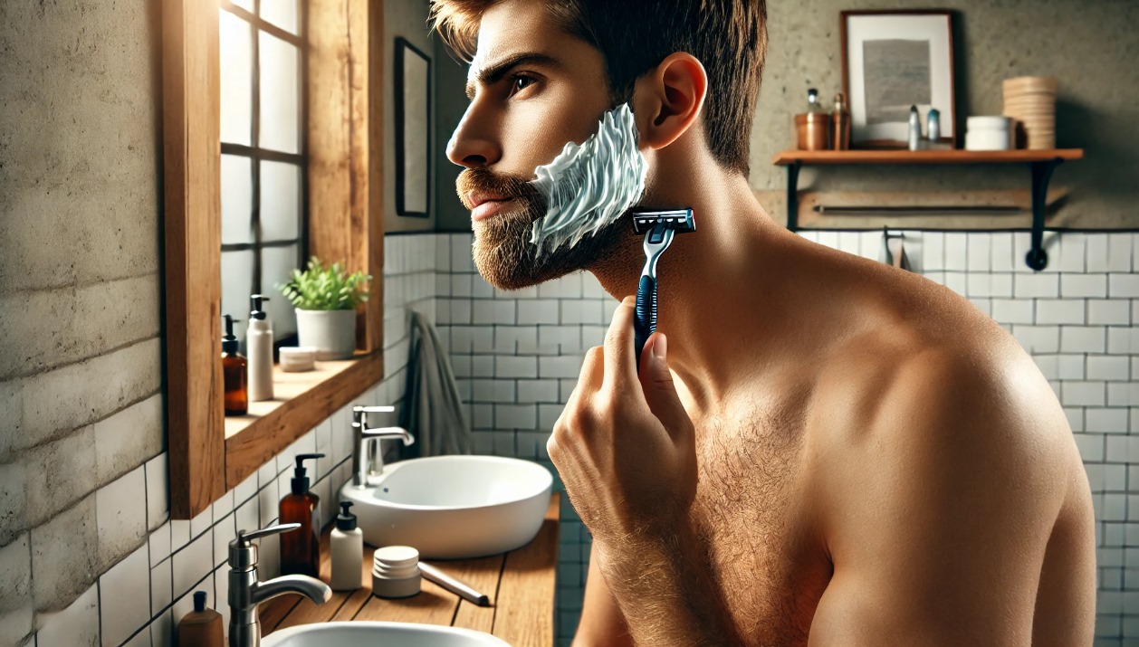 Homem fazendo a barba em casa